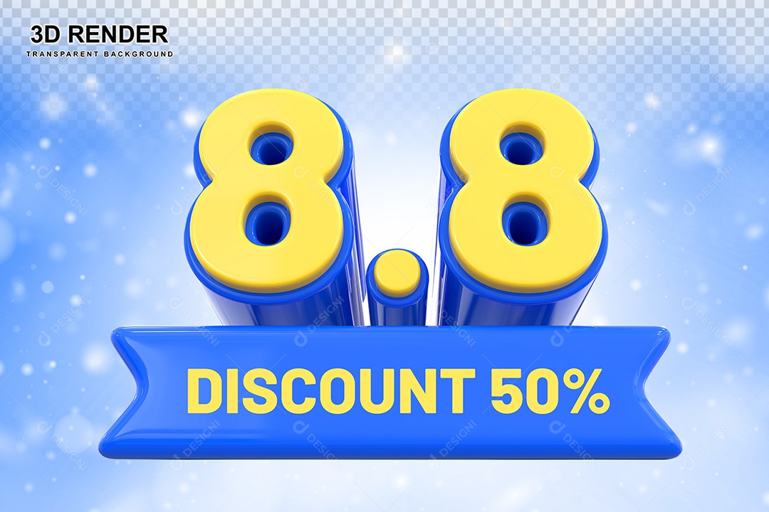 Elemento 3D 8.8 Desconto 50% Azul Para Composição PSD