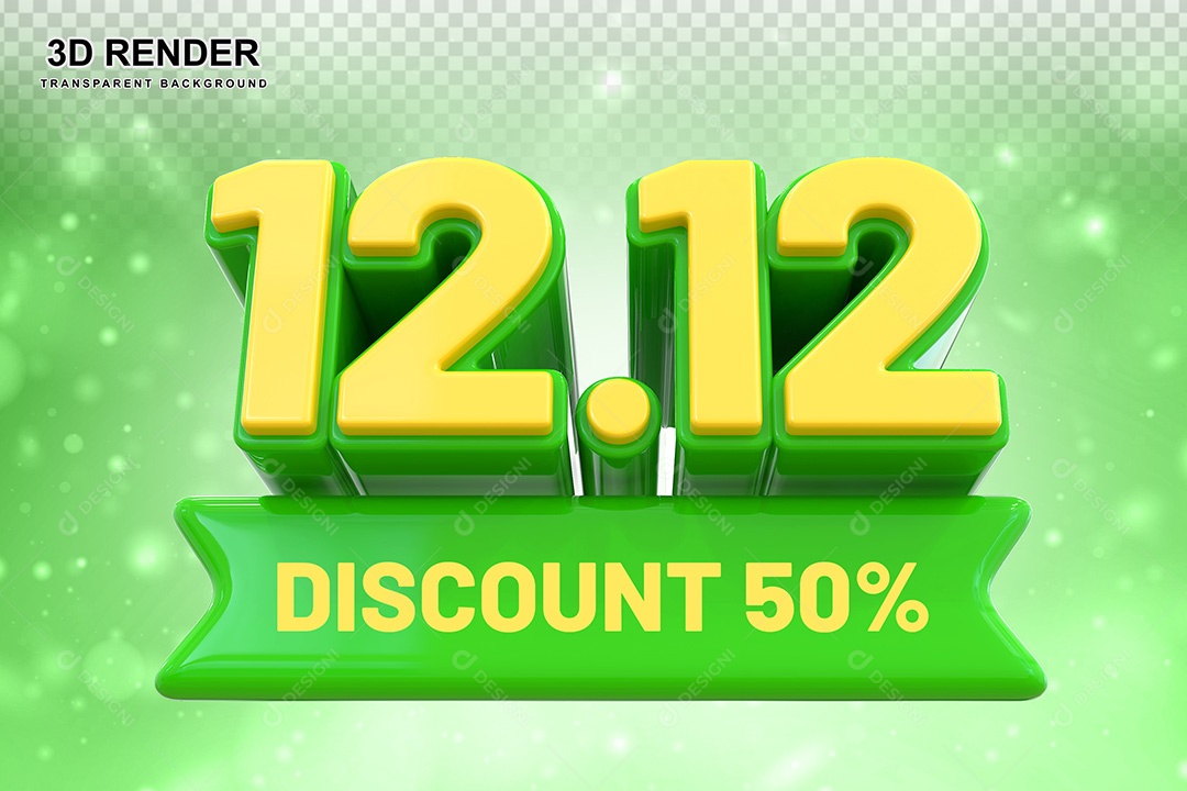 Elemento 3D 12.12 Desconto 50% Verde Para Composição PSD