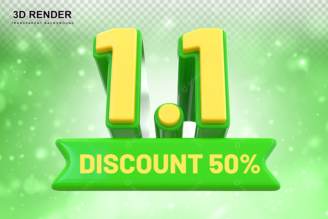 Elemento 3D 1.1 Desconto 50% Verde Para Composição PSD