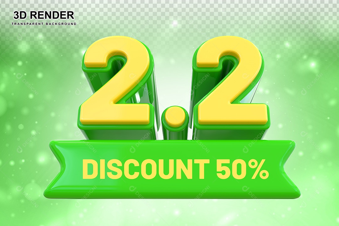 Elemento 3D 2.2 Desconto 50% Verde Para Composição PSD