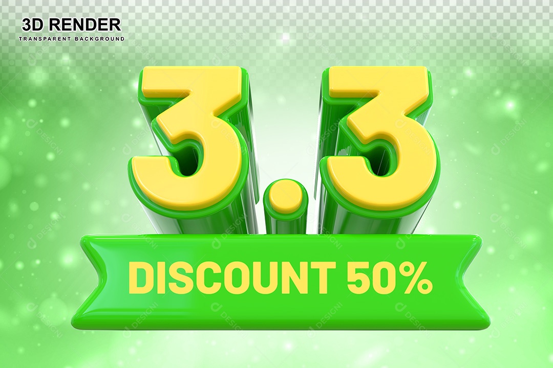 Elemento 3D 3.3 Desconto 50% Verde Para Composição PSD