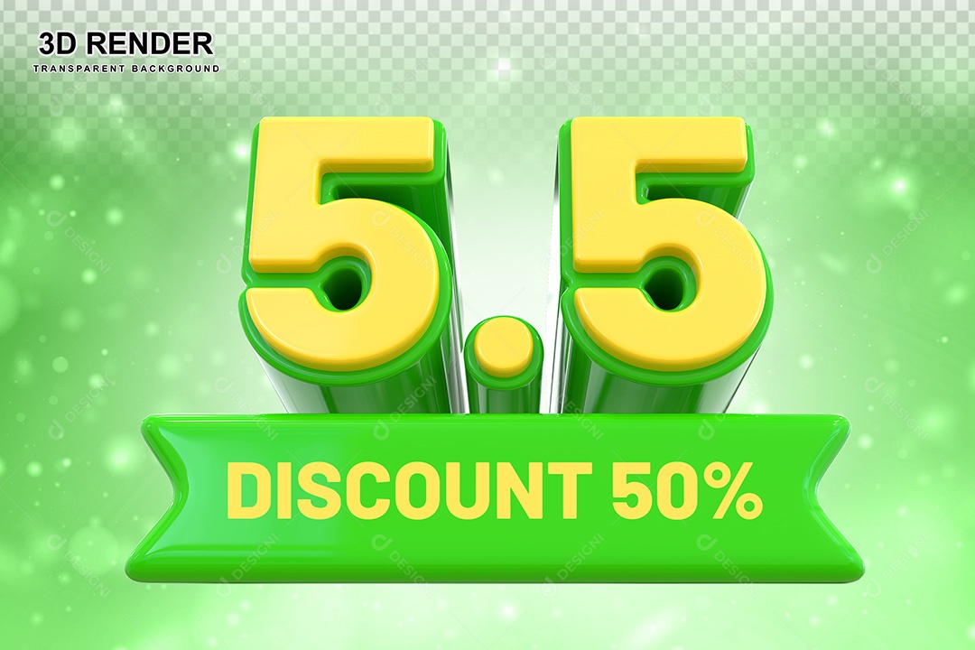 Elemento 3D 5.5 Desconto 50% Verde Para Composição PSD
