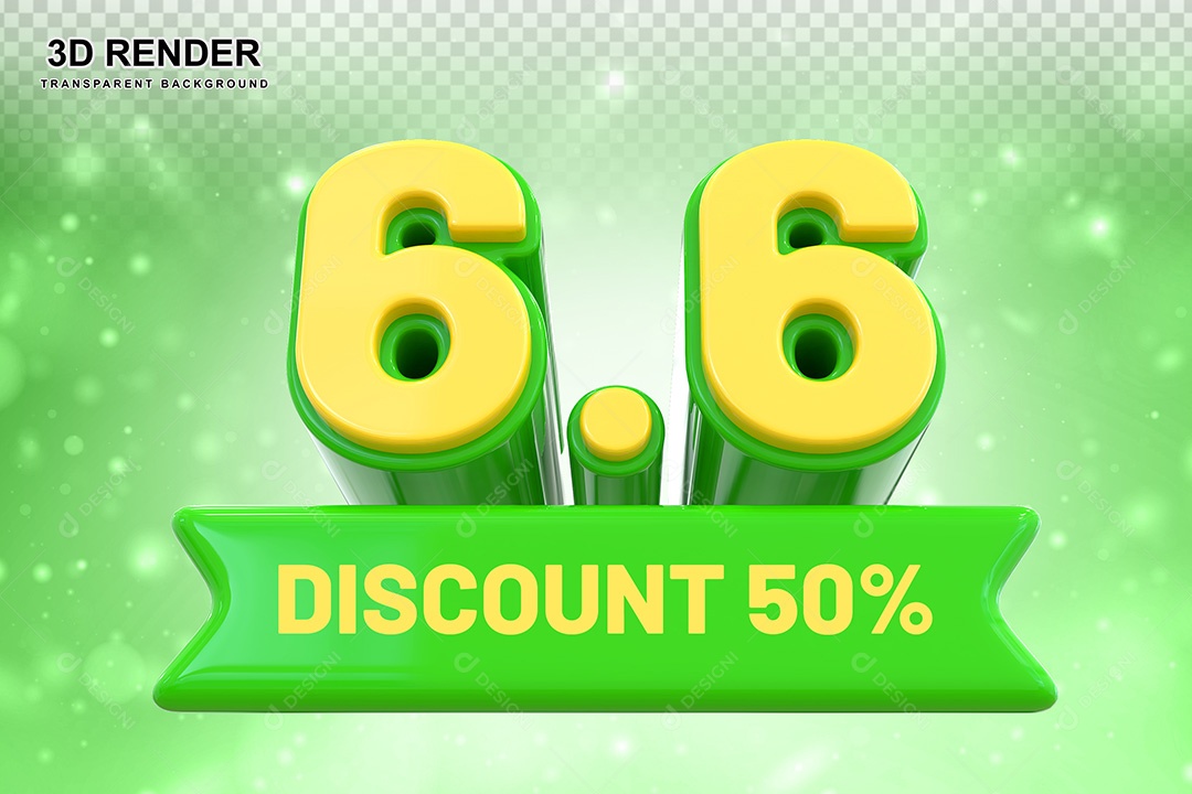 Elemento 3D 6.6 Desconto 50% Verde Para Composição PSD