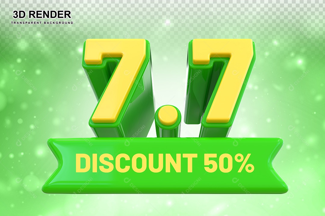 Elemento 3D 7.7 Desconto 50% Verde Para Composição PSD