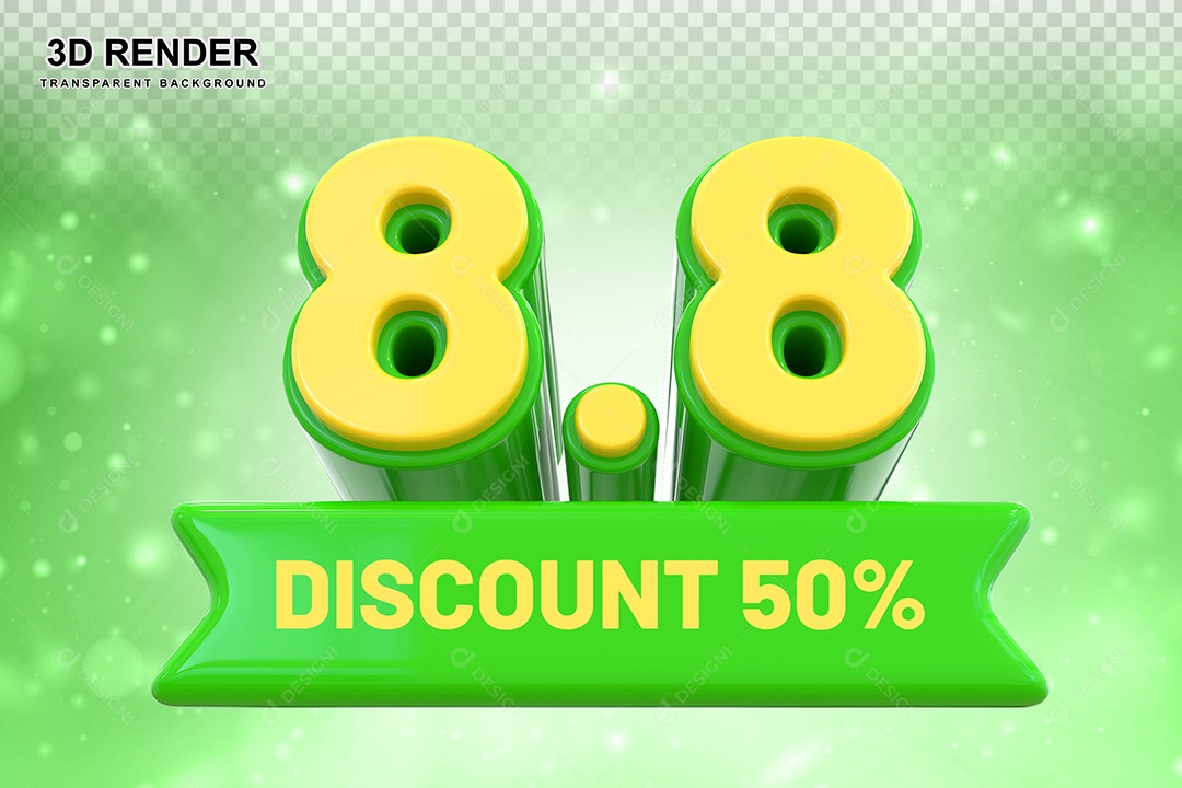 Elemento 3D 8.8 Desconto 50% Verde Para Composição PSD