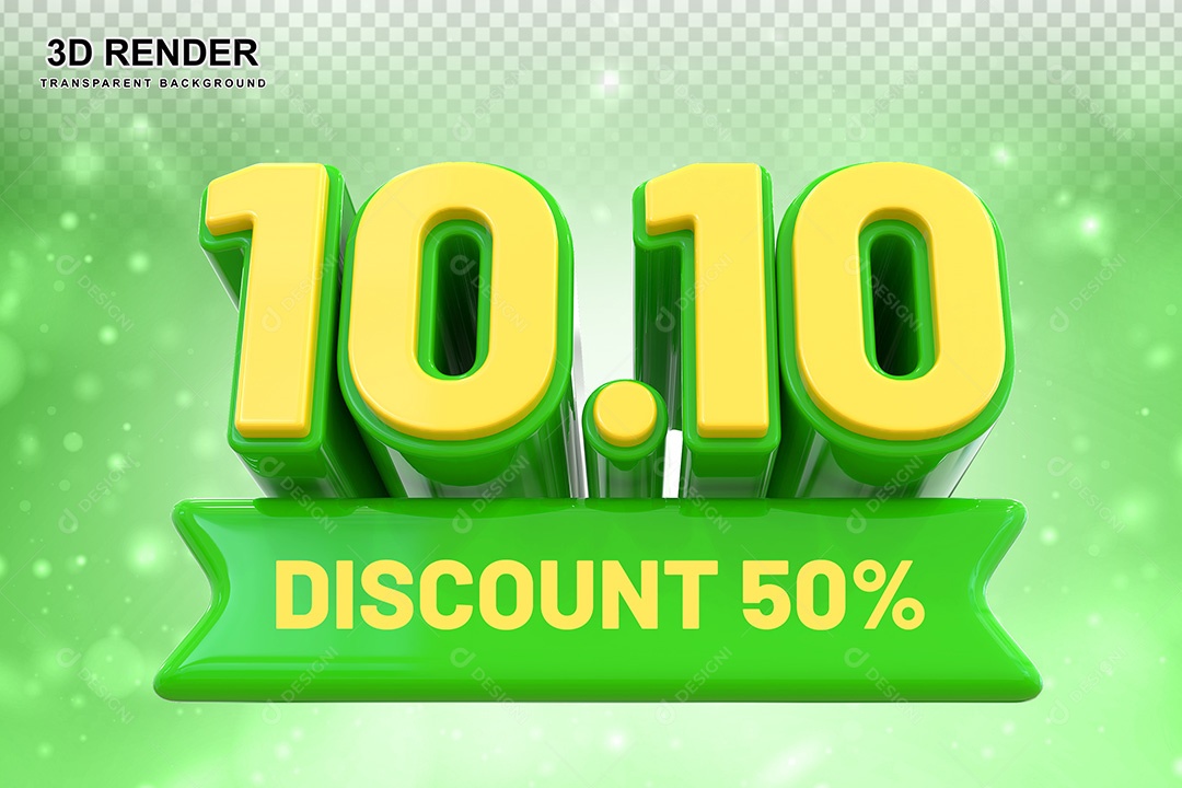 Elemento 3D 10.10 Desconto 50% Verde Para Composição PSD