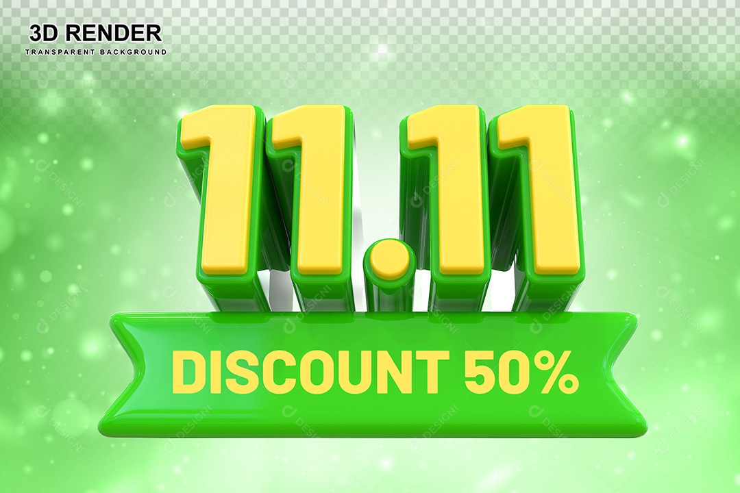 Elemento 3D 11.11 Desconto 50% Verde Para Composição PSD