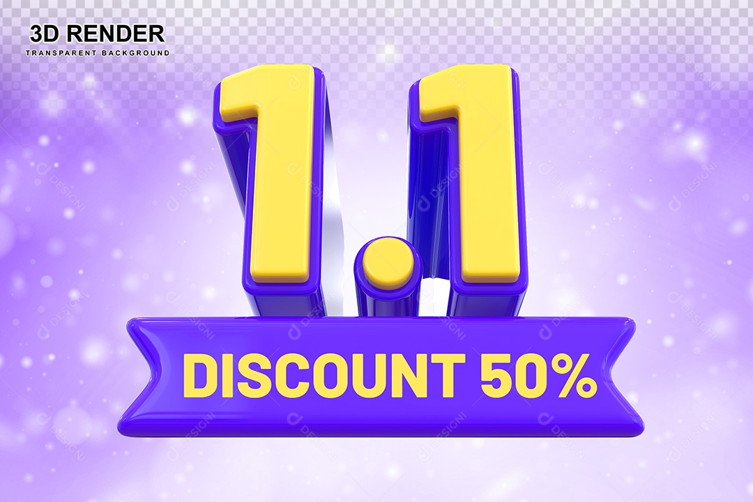 Elemento 3D 1.1 Desconto 50% Roxo e Amarelo Para Composição PSD