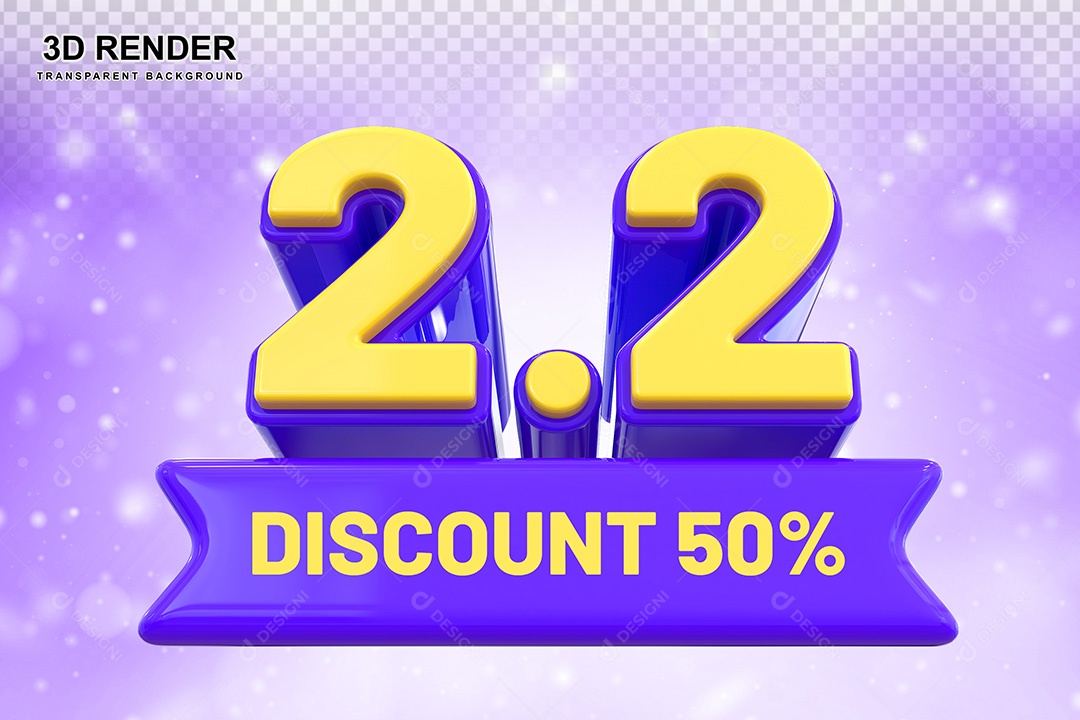 Elemento 3D 2.2 Desconto 50% Roxo e Amarelo Para Composição PSD