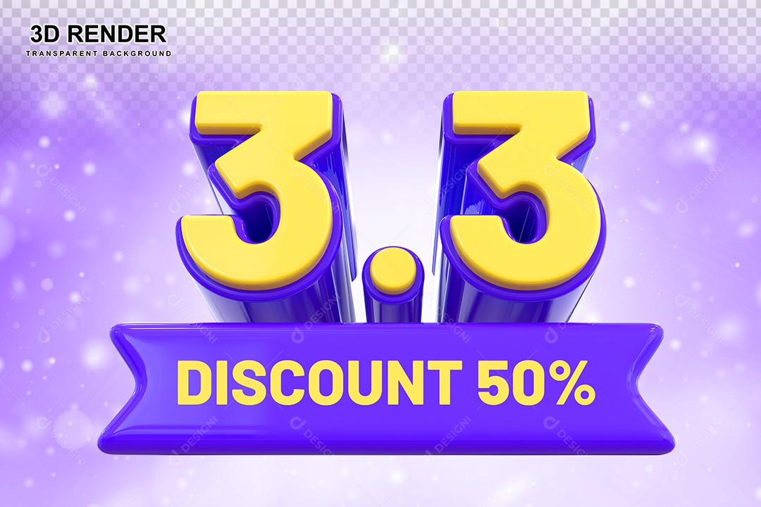 Elemento 3D 3.3 Desconto 50% Roxo e Amarelo Para Composição PSD