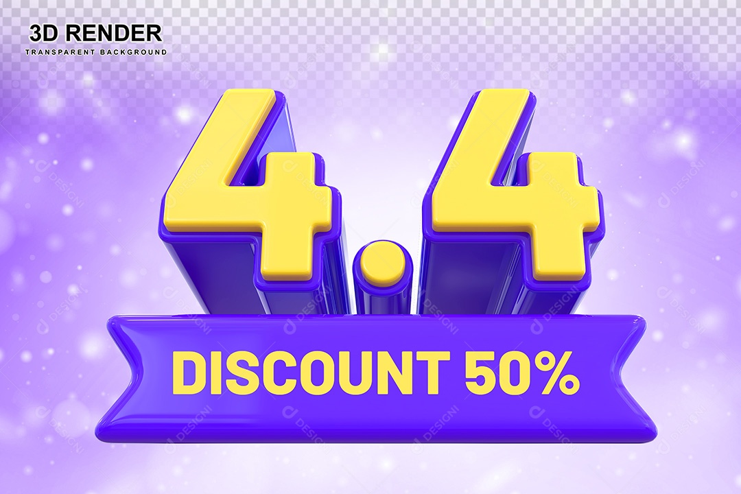 Elemento 3D 4.4 Desconto 50% Roxo e Amarelo Para Composição PSD