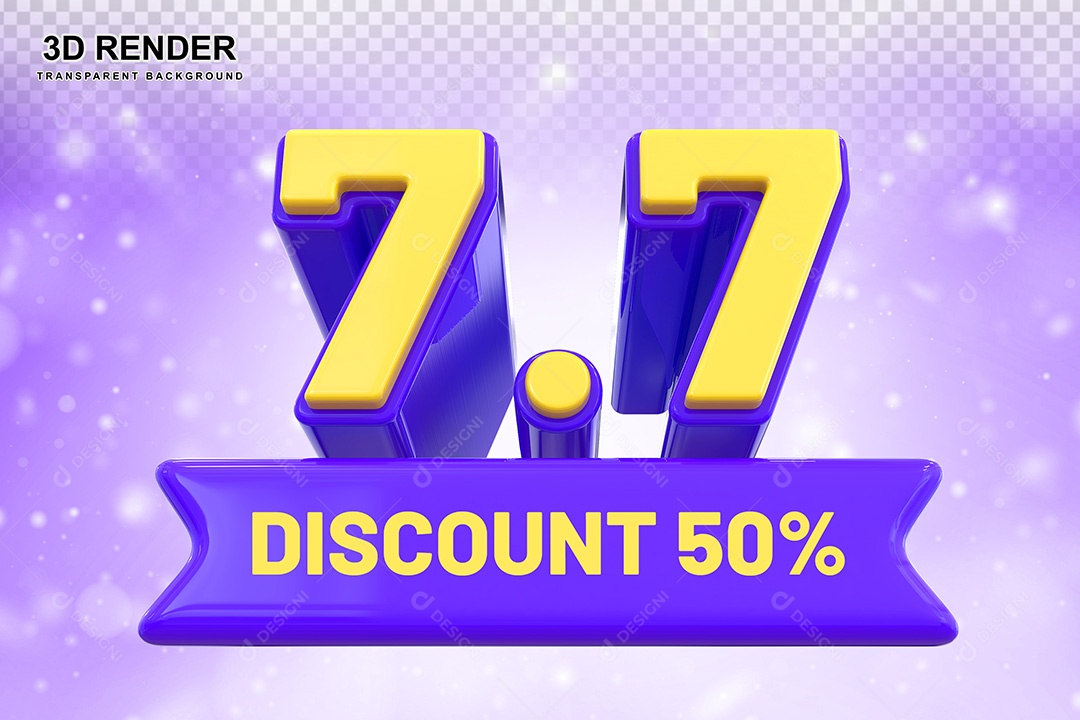 Elemento 3D 7.7 Desconto 50% Roxo e Amarelo Para Composição PSD