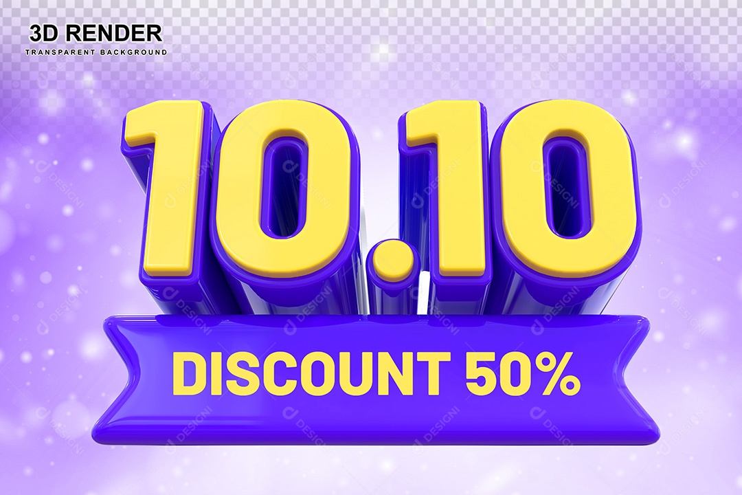 Elemento 3D 10.10 Desconto 50% Roxo e Amarelo Para Composição PSD