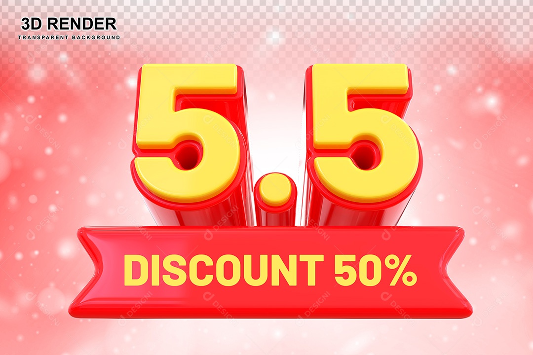 Elemento 3D 5.5 Desconto 50% Vermelho Para Composição PSD