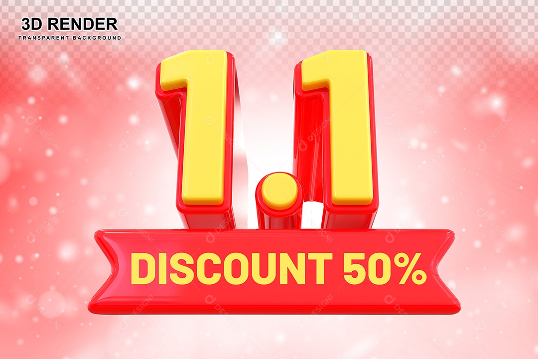 Elemento 3D 1.1 Desconto 50% Vermelho Para Composição PSD