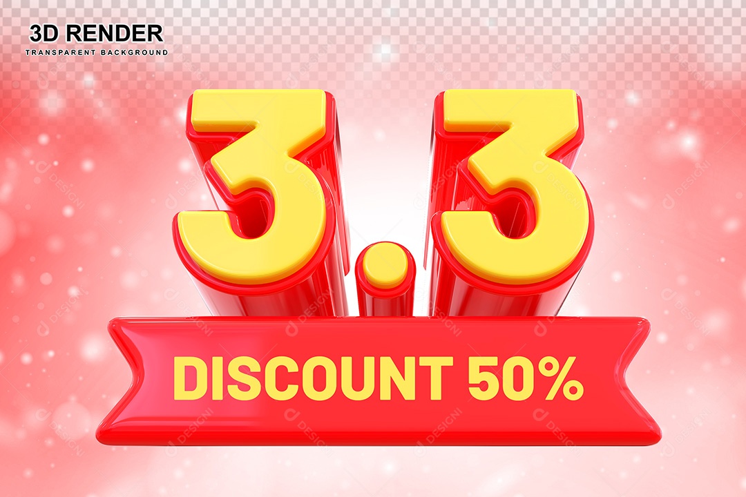 Elemento 3D 3.3 Desconto 50% Vermelho Para Composição PSD