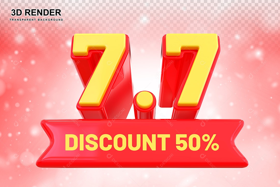 Elemento 3D 7.7 Desconto 50% Vermelho Para Composição PSD