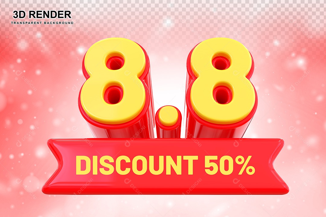Elemento 3D 8.8 Desconto 50% Vermelho Para Composição PSD