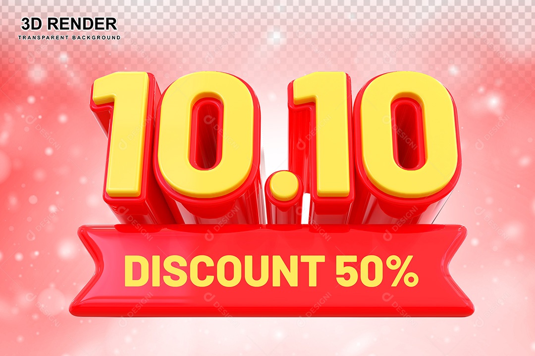 Elemento 3D 10.10 Desconto 50% Vermelho Para Composição PSD