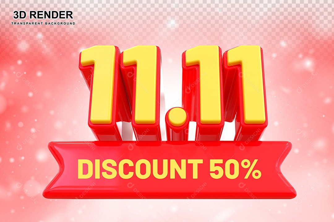 Elemento 3D 11.11 Desconto 50% Vermelho Para Composição PSD