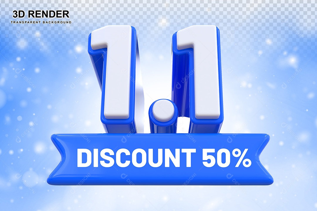 Elemento 3D 1.1 Desconto 50% Azul Para Composição PSD