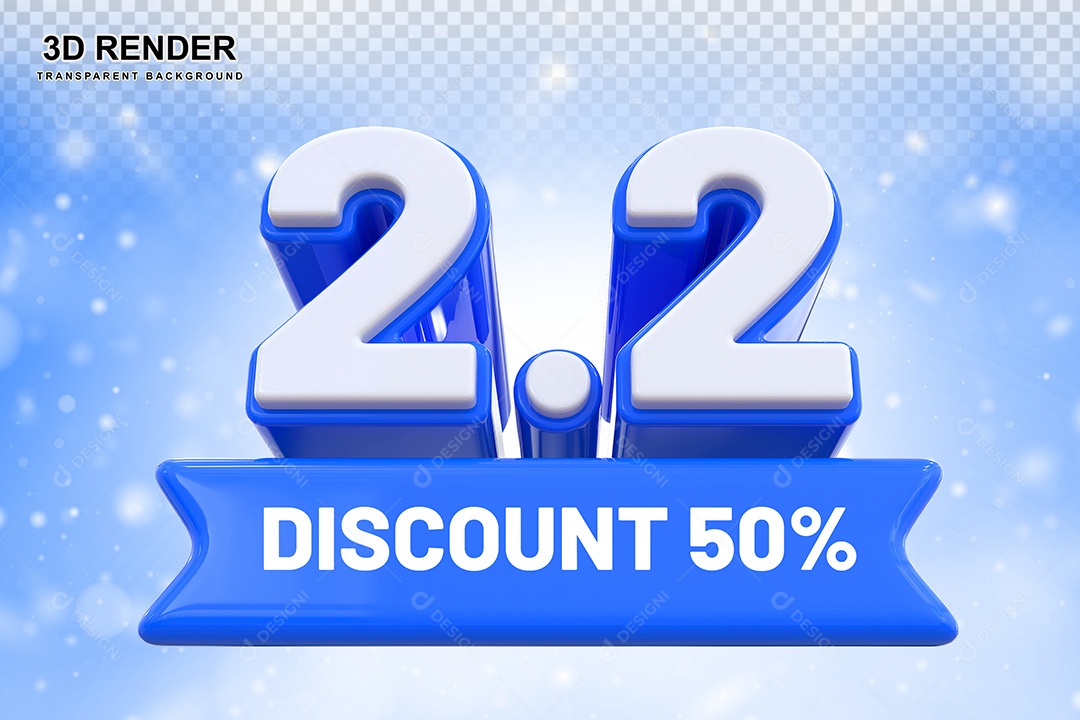 Elemento 3D 2.2 Desconto 50% Azul Para Composição PSD