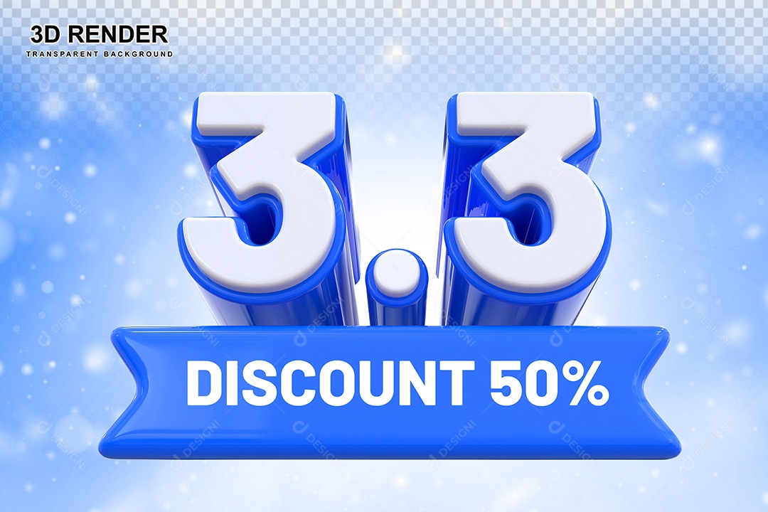Elemento 3D 3.3 Desconto 50% Azul Para Composição PSD