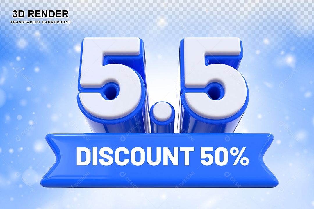 Elemento 3D 5.5 Desconto 50% Azul Para Composição PSD
