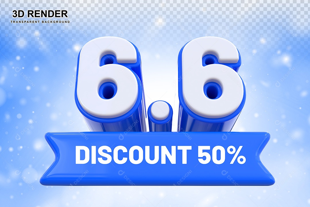 Elemento 3D 6.6 Desconto 50% Azul Para Composição PSD
