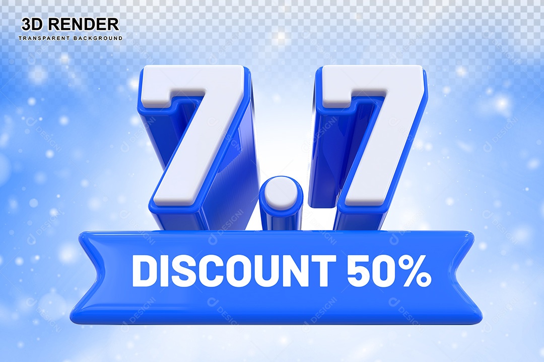Elemento 3D 7.7 Desconto 50% Azul Para Composição PSD