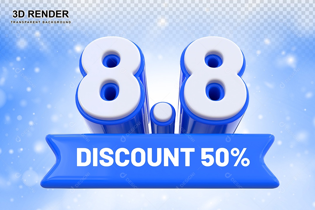 Elemento 3D 8.8 Desconto 50% Azul Para Composição PSD