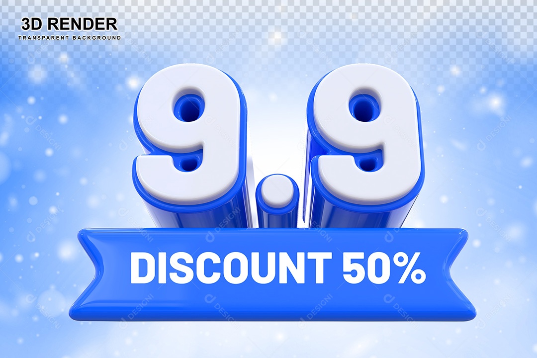 Elemento 3D 9.9 Desconto 50% Azul Para Composição PSD