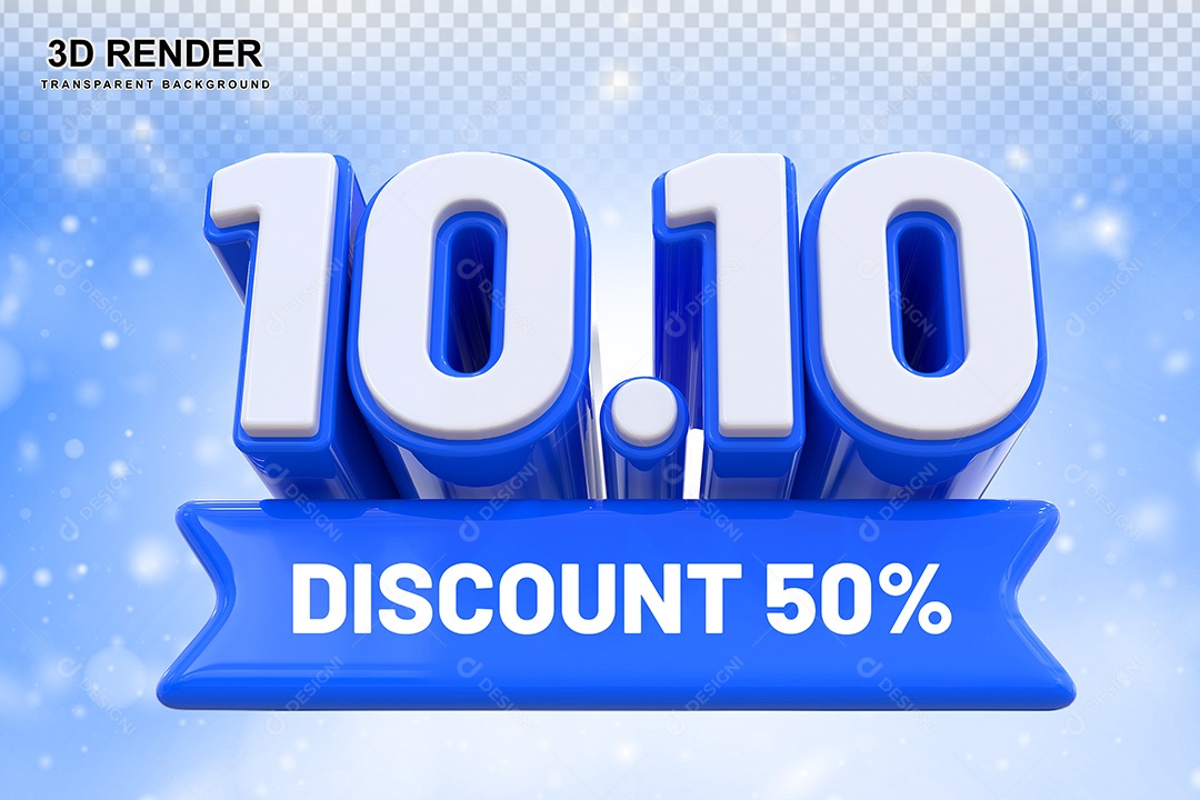 Elemento 3D 10.10 Desconto 50% Azul Para Composição PSD