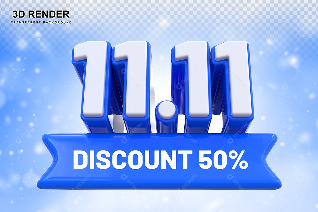 Elemento 3D 11.11 Desconto 50% Azul Para Composição PSD