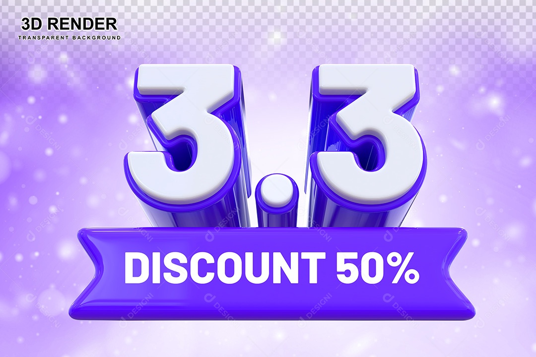 Elemento 3D 3.3 Desconto 50% Roxo Para Composição PSD