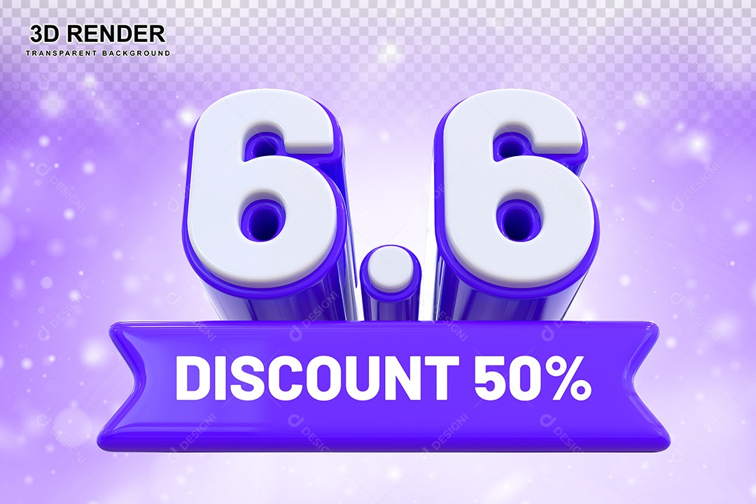 Elemento 3D 6.6 Desconto 50% Roxo Para Composição PSD