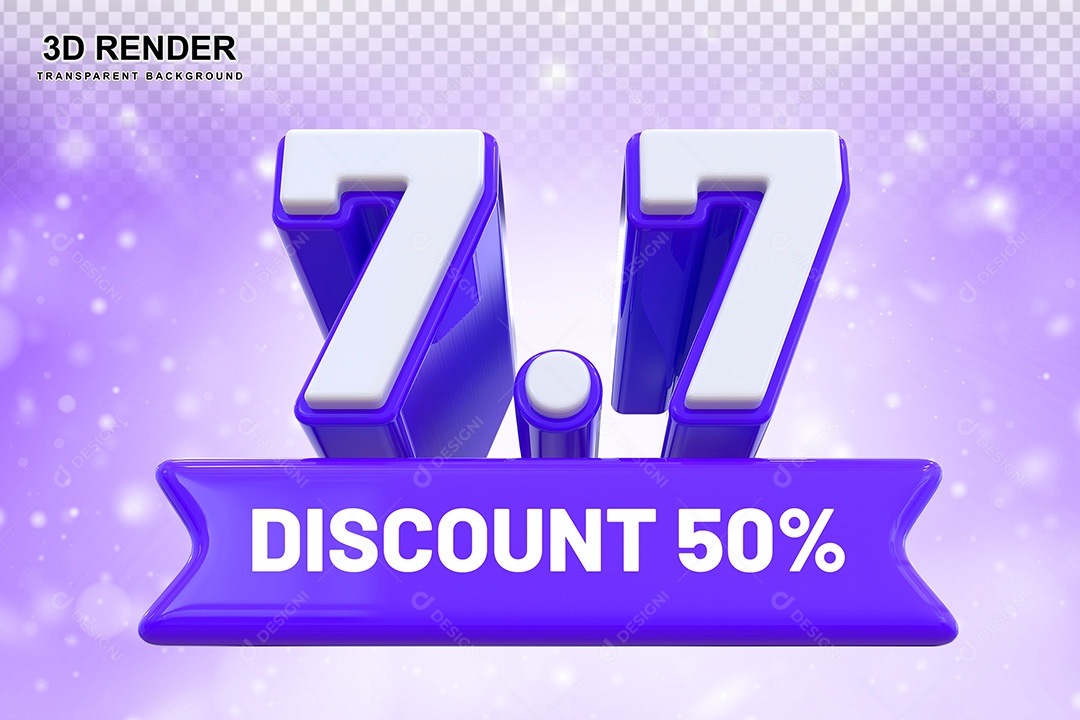 Elemento 3D 7.7 Desconto 50% Roxo Para Composição PSD