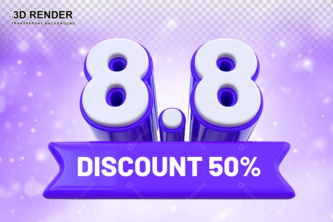 Elemento 3D 8.8 Desconto 50% Roxo Para Composição PSD