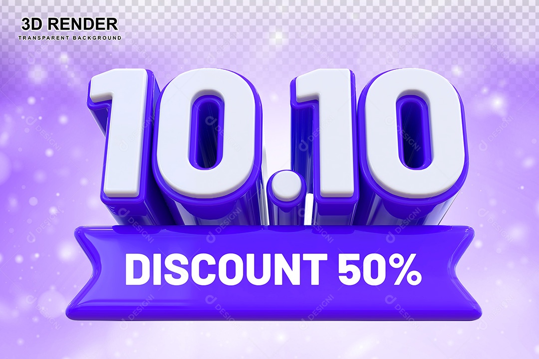 Elemento 3D 10.10 Desconto 50% Roxo Para Composição PSD