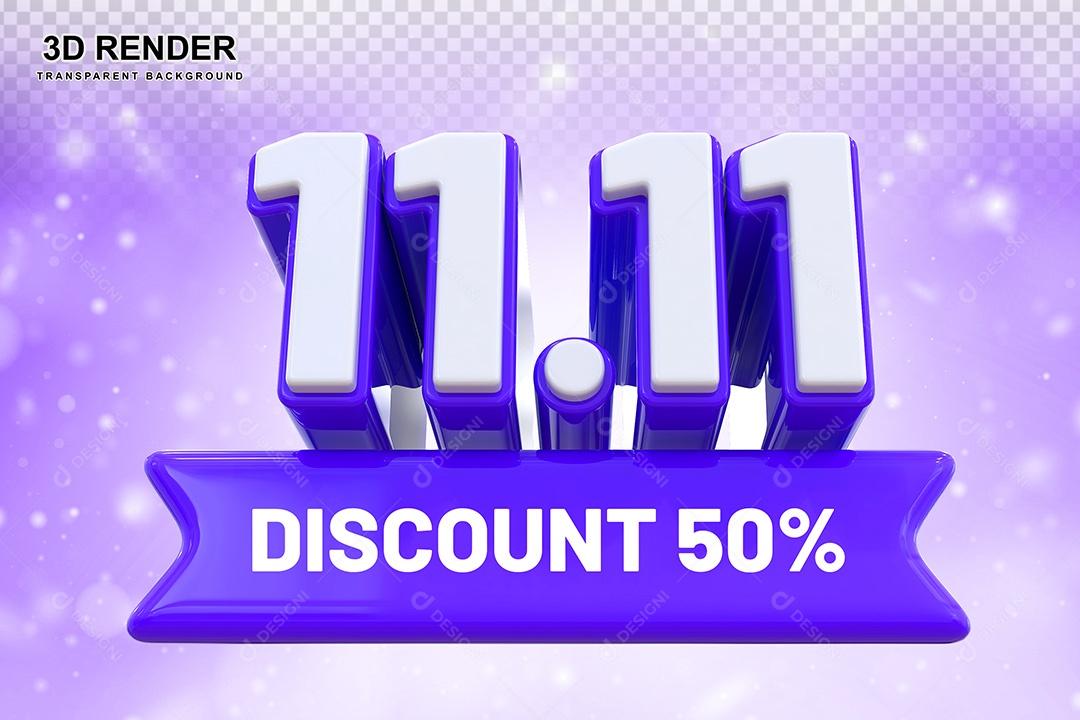 Elemento 3D 11.11 Desconto 50% Roxo Para Composição PSD