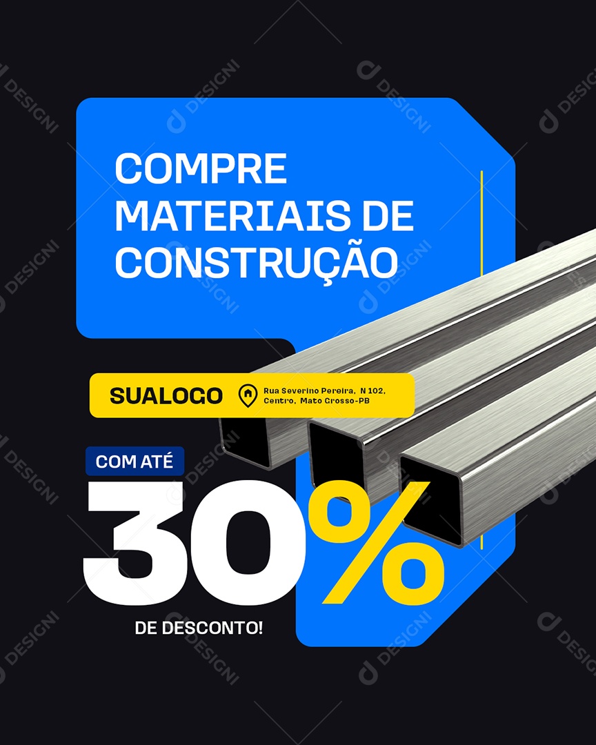 Metálico Compre Materiais de Construção Social Media PSD Editável