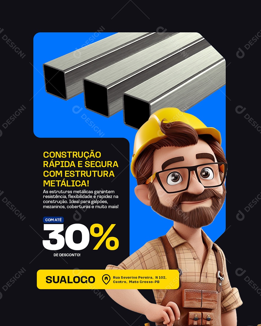 Construção Metálico Estruturas Metálicas Garantem Resistência Social Media PSD Editável