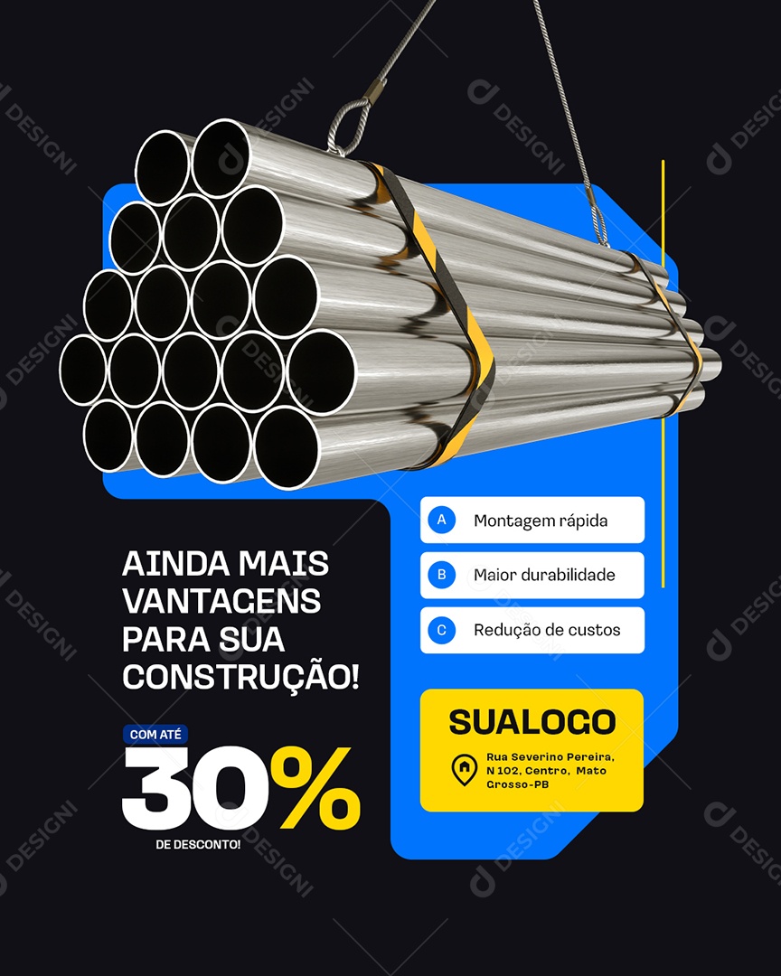 Construção Metálico Ainda Mais Vantagens para Sua Construção Social Media PSD Editável