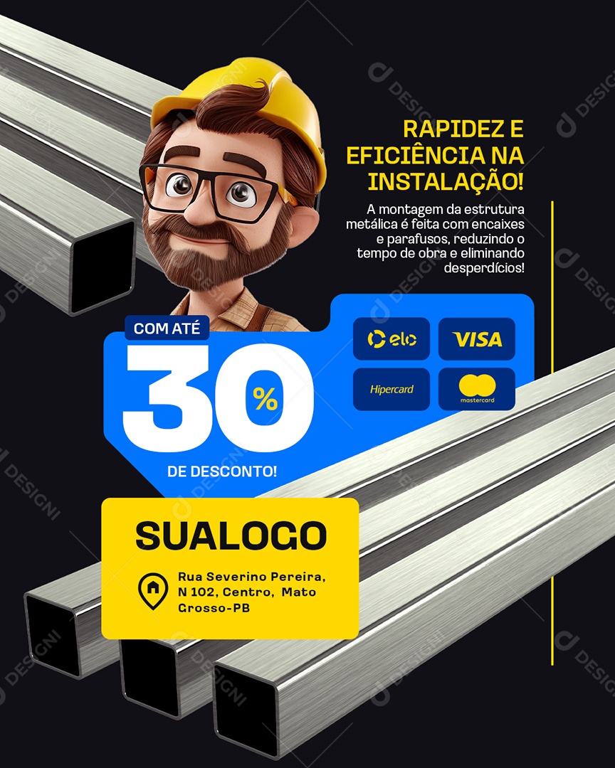 Construção Metálico Rapidez e Eficiência na Instalação Social Media PSD Editável