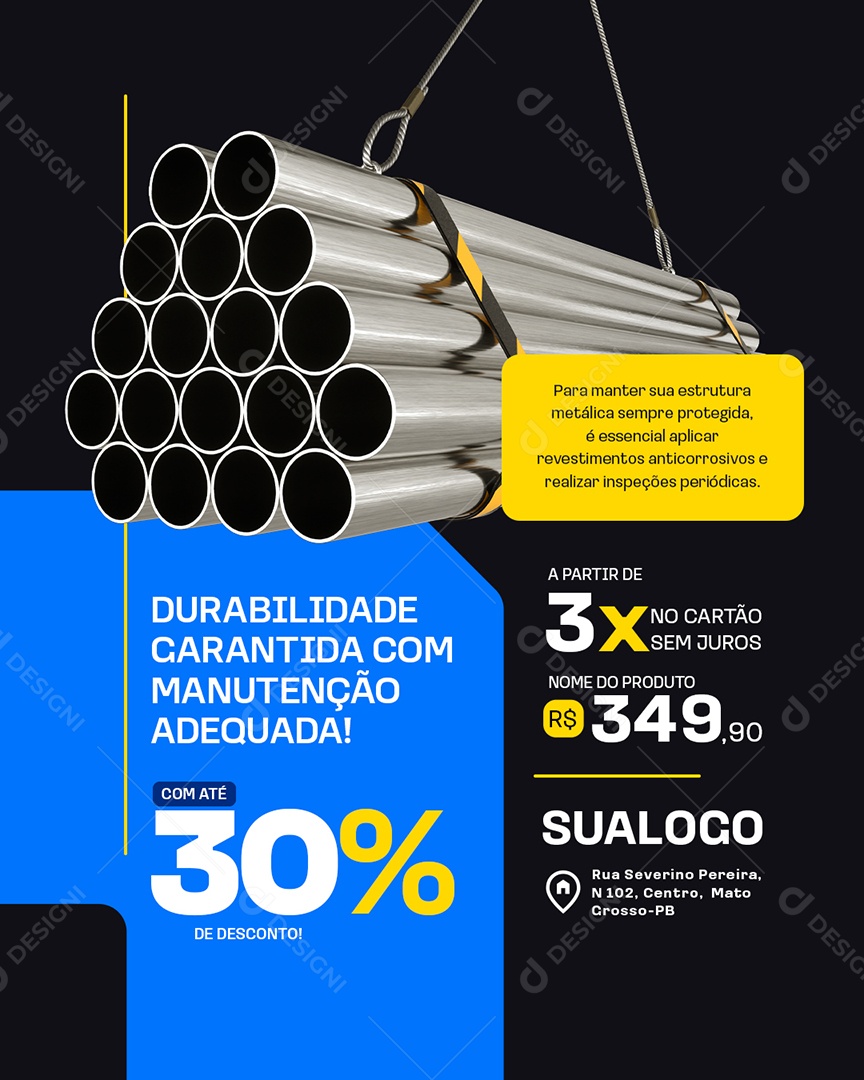 Construção Metálico Durabilidade Garantida Social Media PSD Editável