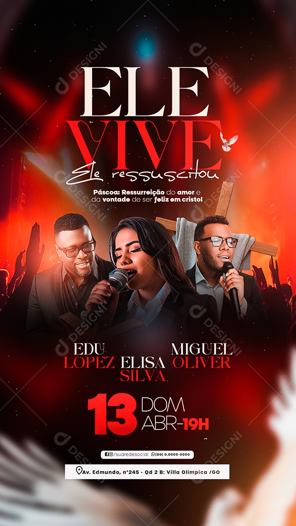 Story Flyer Gospel Ele Vive Ele Ressuscitou Social Media PSD Editável