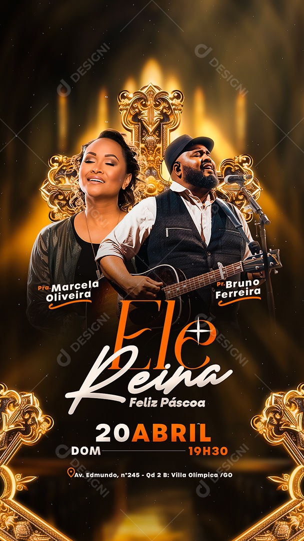 Story Flyer Gospel Ele Reina Feliz Páscoa Social Media PSD Editável