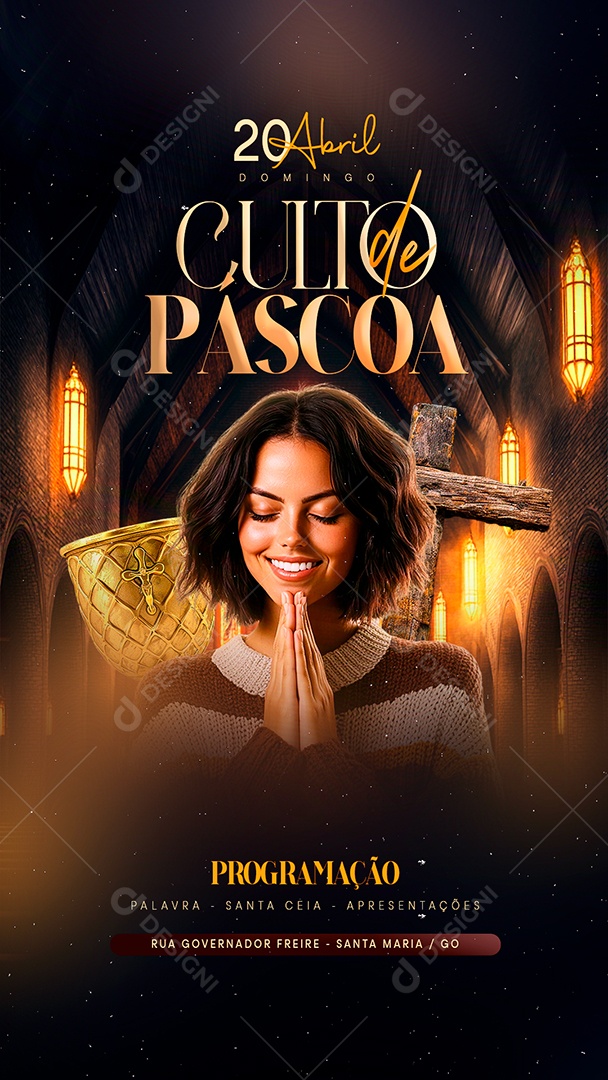 Story Flyer Gospel Culto de Páscoa Social Media PSD Editável
