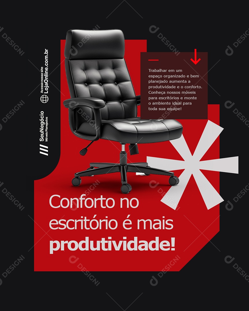 Móveis Conforto no Escritório é Mais Produtividade Social Media PSD Editável