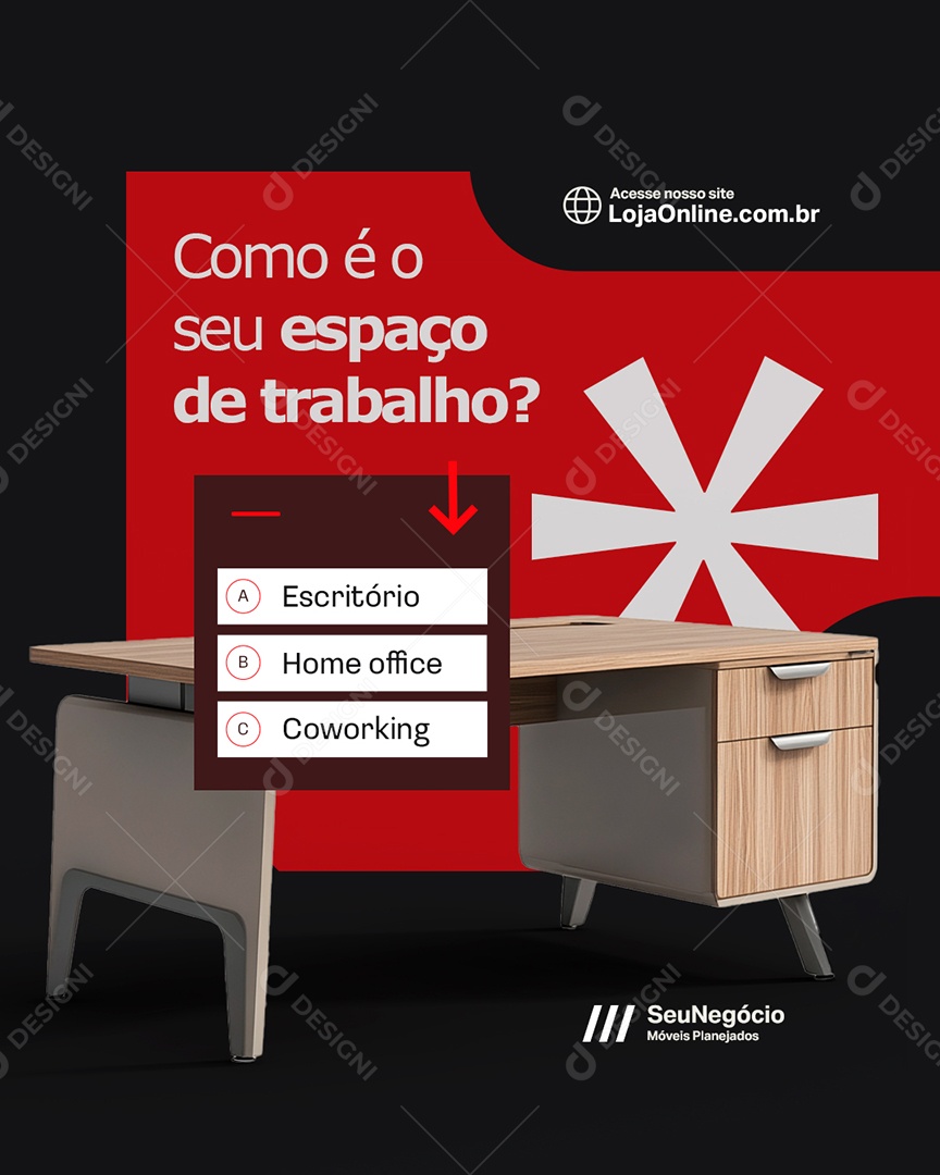 Móveis Como é o Seu Espaço de Trabalho Social Media PSD Editável